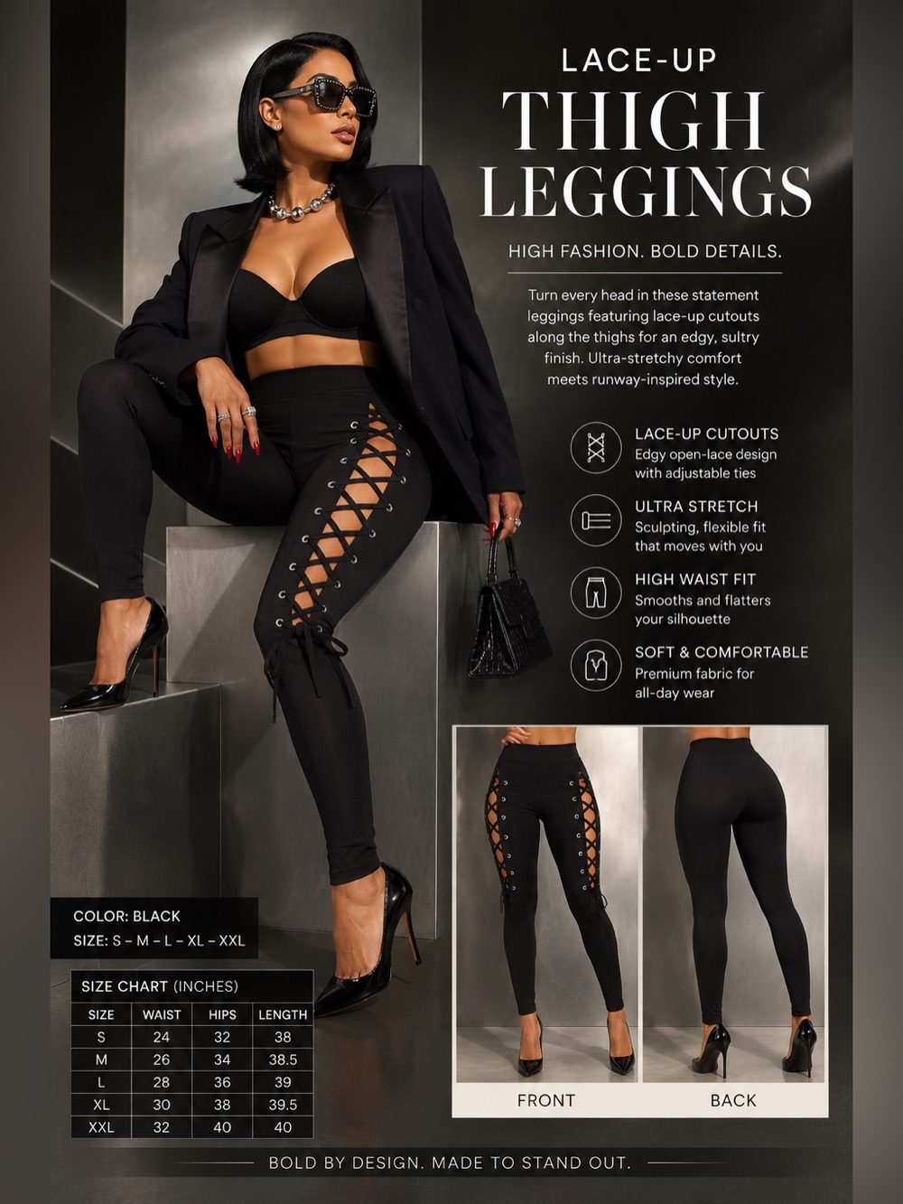 Plus size Black lace up leggings